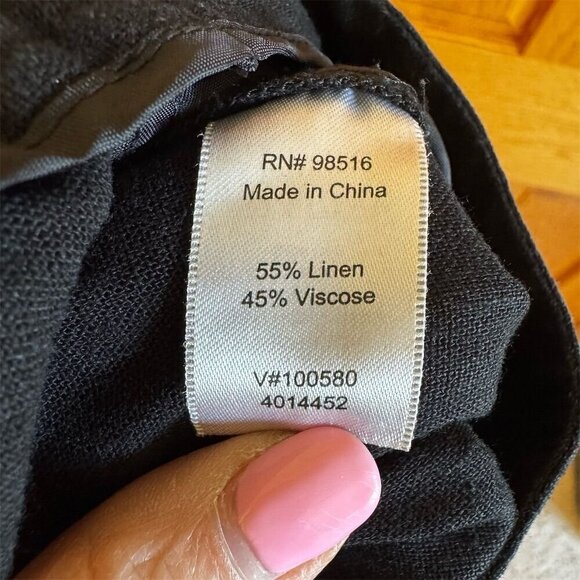 Coldwater Creek Women's Black Linen Pants Size L 14 Elastic Waistband - Picture 7 of 8